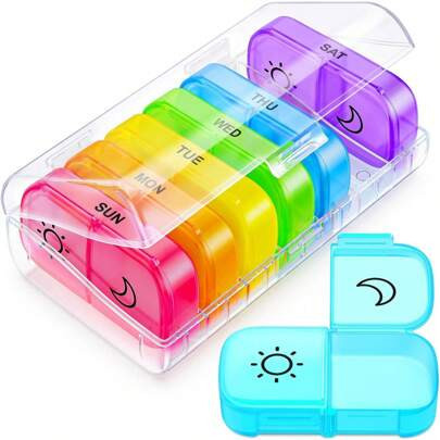 XL Weekly Pill Organizer 2 Times A Day With Large Opening For Easy Filling, AM PM Pill Box 7 Day In Rainbow Colors, Portable Travel Pill Case For Medi | SHEIN