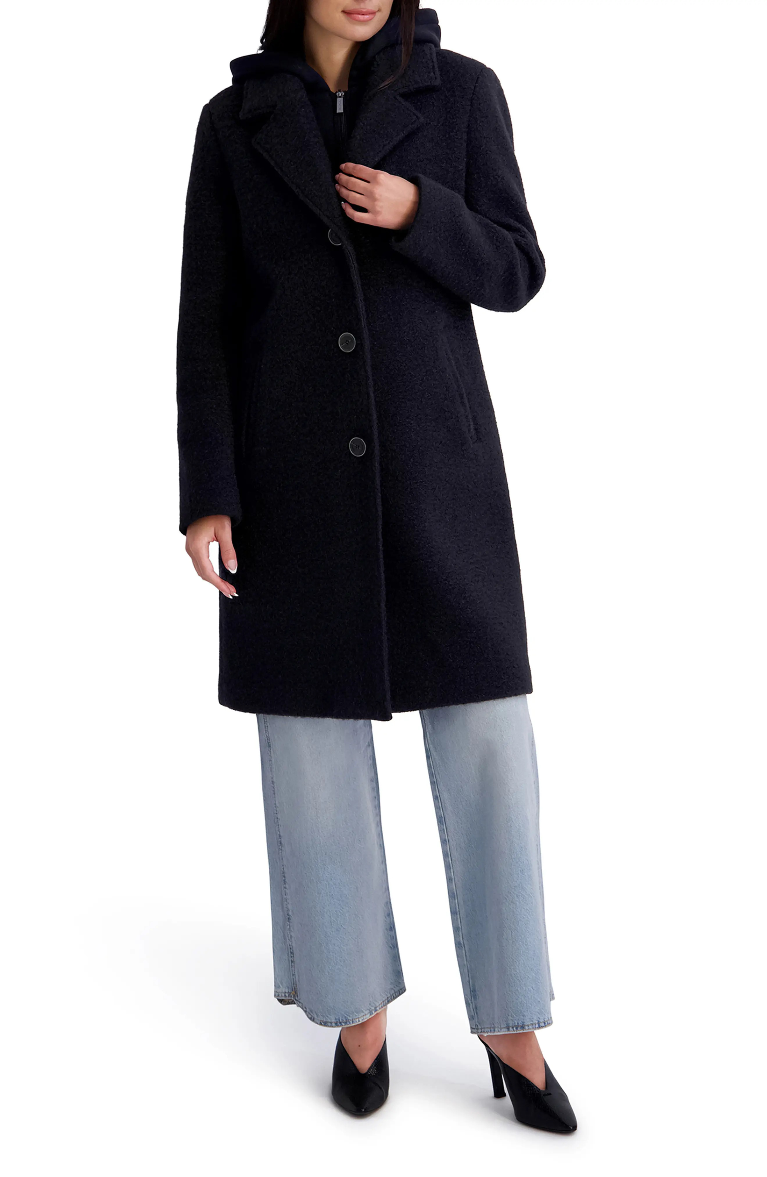 Textured Coat with Removable Hoodie Bib (Women) | Nordstrom | Nordstrom