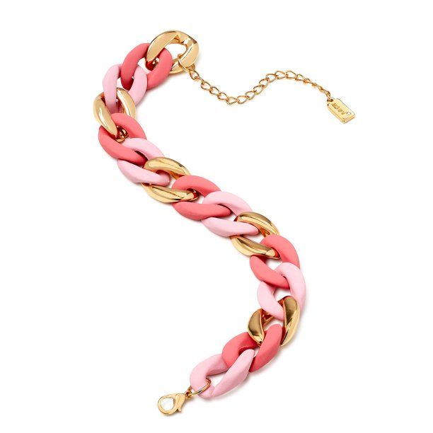 Scoop Women’s Gold-Tone and Pink Resin Curb Link Bracelet - Walmart.com | Walmart (US)