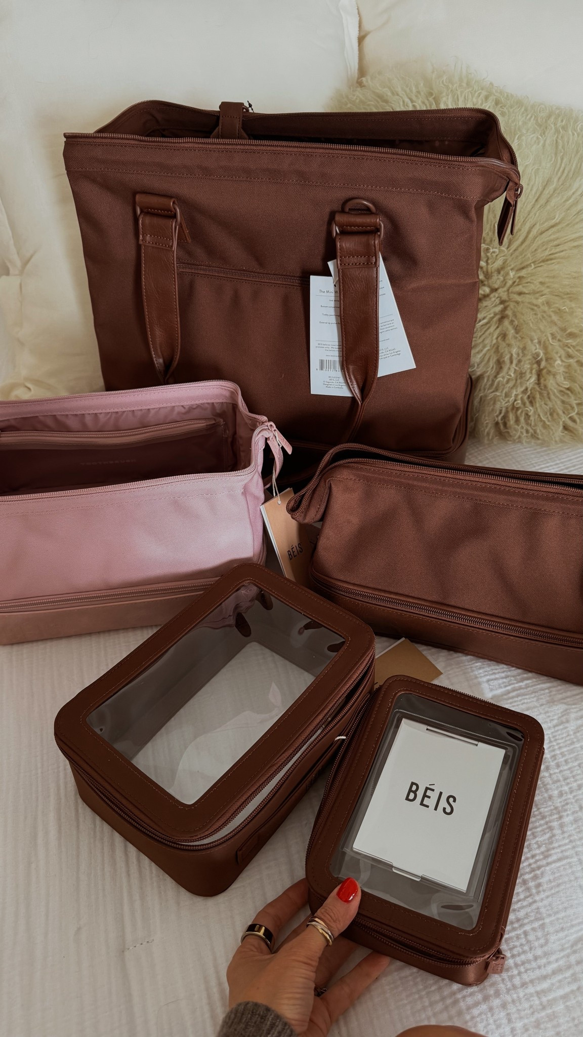 Latest arrivals for my jet setter people! These are match my suitcases and I can’t wait to bring them along and make it all very aesthetically pleasing!! Love the size of th mini weekender bag versus the weekender, it doesn’t seem as overwhelming. Cosmetic cases are perfect for packing! 

#LTKValentine #LTKTravel