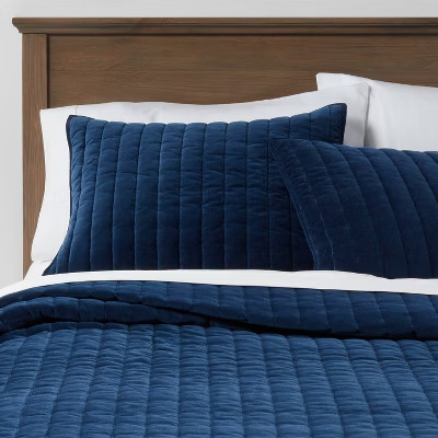 King Channel Stitch Velvet Quilt Navy - Threshold™ | Target