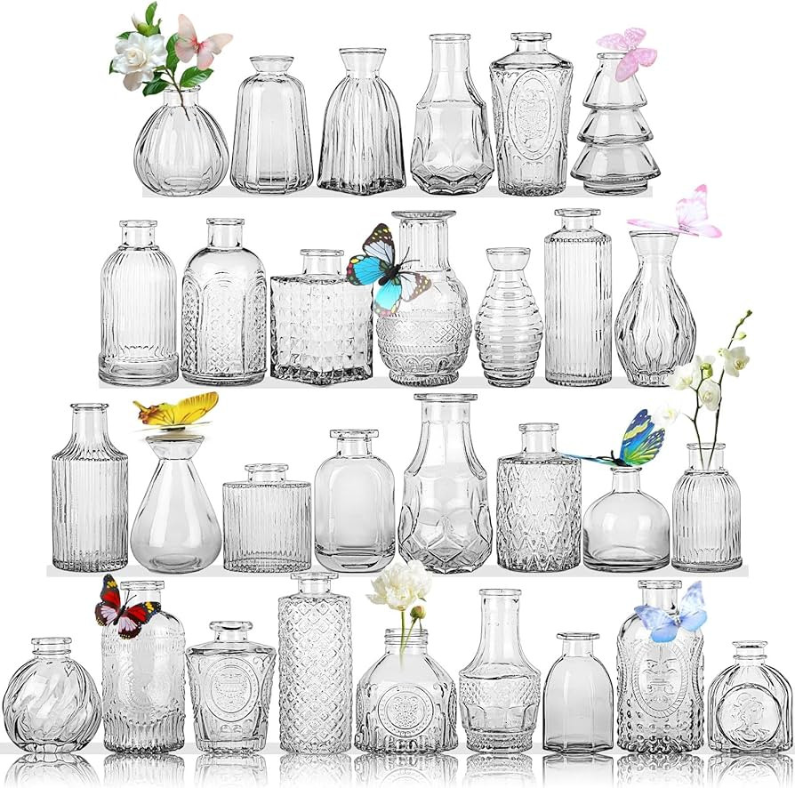 Amazon.com: Glass Bud Vases in Bulk Set of 30 Pcs,Small Glass Vases for Flowers as Wedding Center... | Amazon (US)