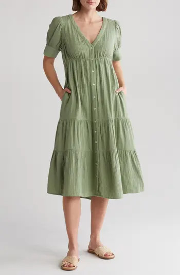 Lightspun Tiered Button Front Midi Dress | Nordstrom Rack