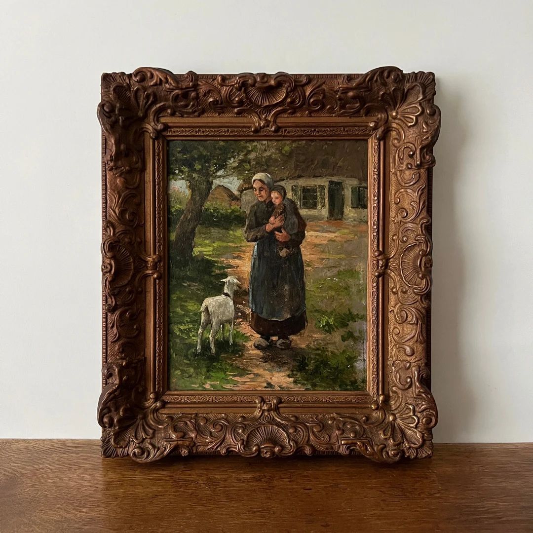 Dutch farmer's wife portrait oil painting, farmer portrait, mother with child portrait, goat oil ... | Etsy (US)