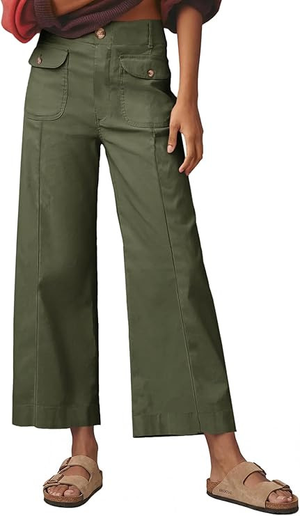 Cicy Bell Womens Cropped Wide Leg Pants Baggy High Waisted Straight Summer Casual Pants with Vert... | Amazon (US)
