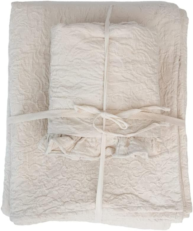 Creative Co-Op Woven Cotton Jacquard Bed 2 Ruffled Shams, King, Set of 3 Pieces Duvet Cover, Whit... | Amazon (US)