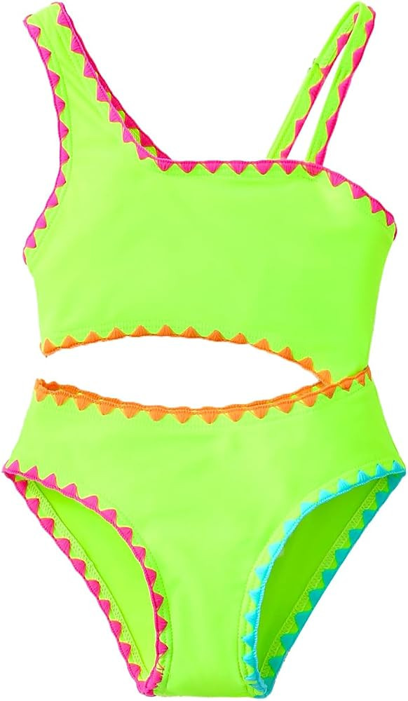 Toddler Girl One Piece Swimsuit Color Block Cut Out Bathing Suit | Amazon (US)