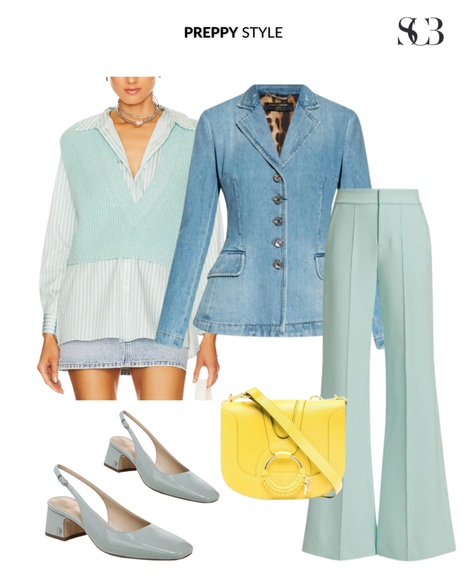 What's your style aesthetic? Alice & Olivia has a little bit of something for every occasion. These wide leg flare pants in julep pair perfectly with the sweater vest and button up combo. The shoes really complete this preppy look! 

#AliceandOlivia #preppystyle #pastels #springfashion

#LTKstyletip #LTKfit #LTKFind