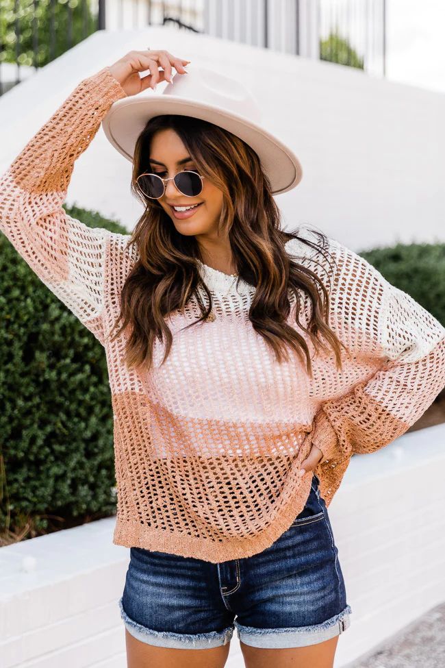 Relatable Love Pink Colorblock Open Knit Sweater | The Pink Lily Boutique