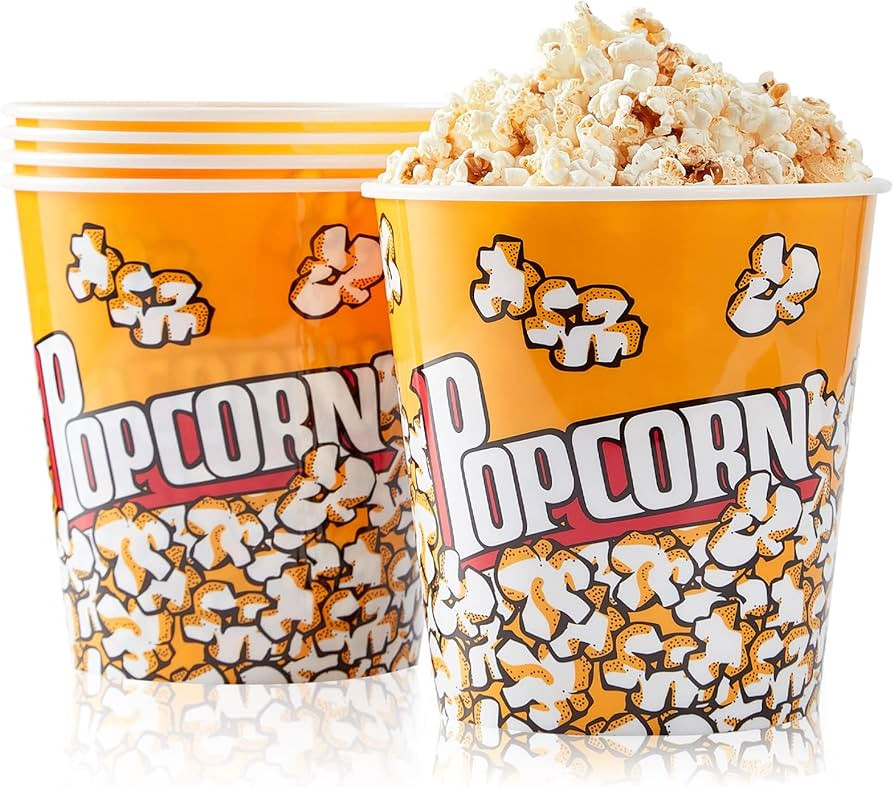 Plastic Popcorn Containers Retro Style Reusable Popcorn Buckets for Movie Night 7.1”x7.1”x5.1... | Amazon (US)