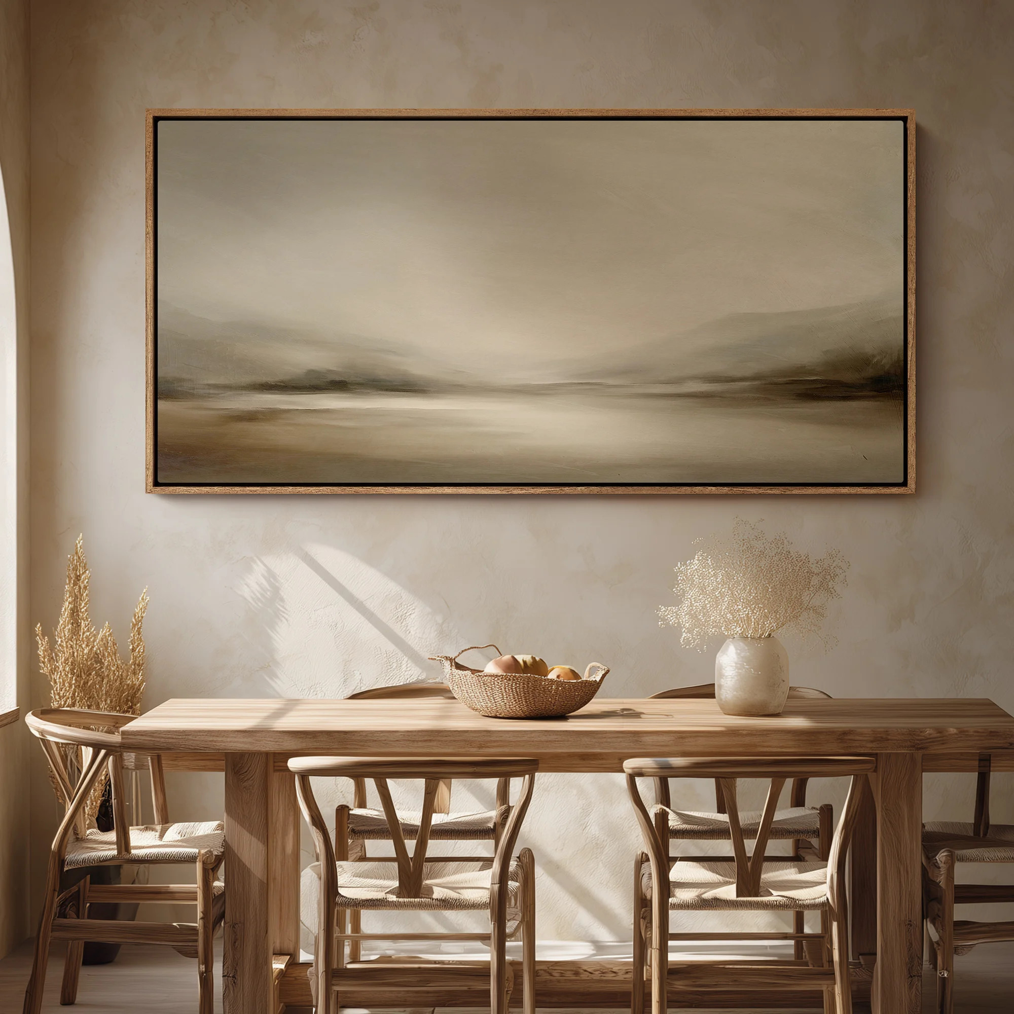 Framed Canvas Wall Art - Minimal Misty Valley Landscape in Soft Beige and Gray Tones - 16"x24", 24"x36 | Wayfair North America