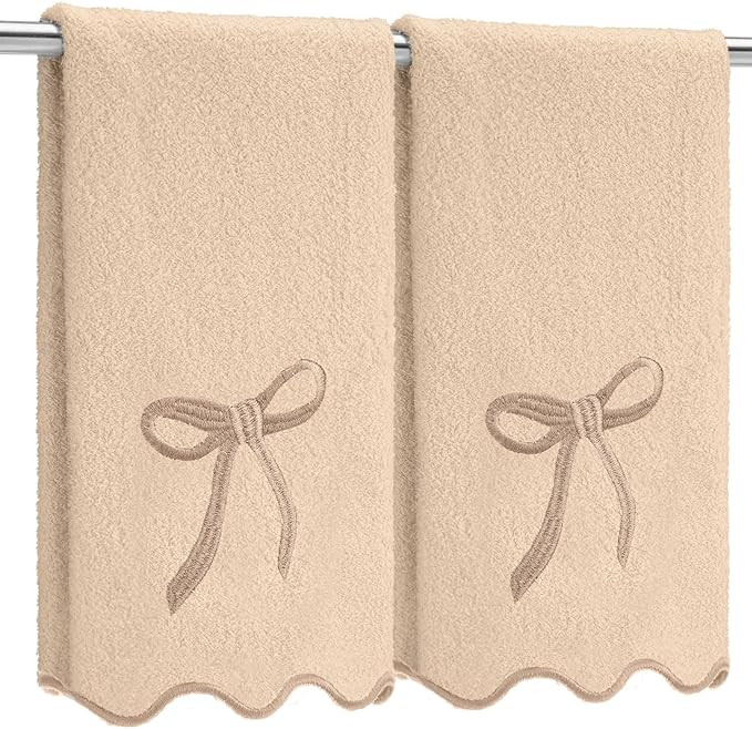 2 Pcs Brown Bow Scalloped Hand Towels for Bathroom 26 x 13 Inch Soft Embroidery Farmhouse Bath To... | Amazon (US)
