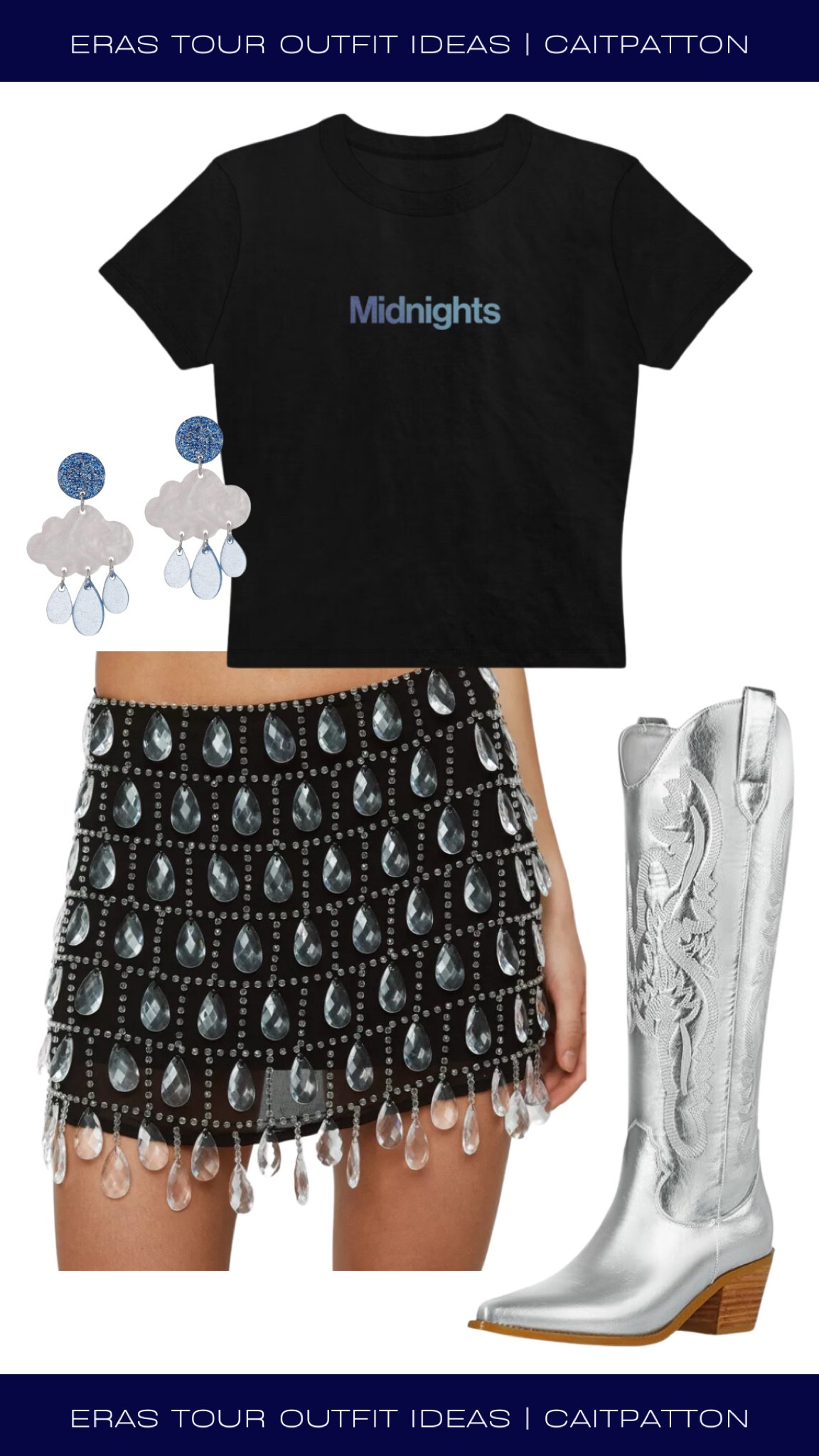 Midnights eras tour outfits, midnights eras tour outfit, midnights era outfit, midnights era, midnights album, midnights Taylor swift, midnights eras outfit, midnights outfits, midnights Taylor swift outfit, eras tour outfit, eras tour outfit idea, Taylor swift outfit idea, Taylor swift outfit, midnight rain outfit idea, midnight rain outfit, teardrop skirt, embellished skirt, metallic
Cowboy boots; metallic
Cowgirl boots, rain earrings; midnights tee, midnights baby tee 

#LTKStyleTip #LTKShoeCrush #LTKSaleAlert