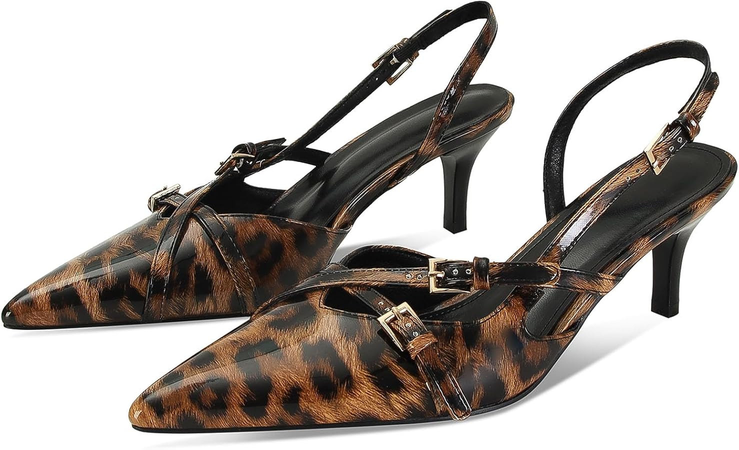 MICIFA Slingback Kitten Heels for Women Pointed Toe Stiletto Heels Slip On Pumps with Buckled Str... | Amazon (US)