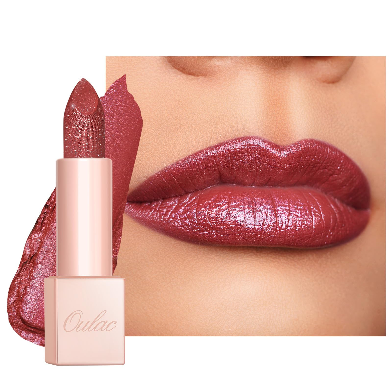 Oulac Shimmer Rose Lipstick for Women, Infinity High Shine Finish, Hydrating Lip Color Infused wi... | Amazon (US)