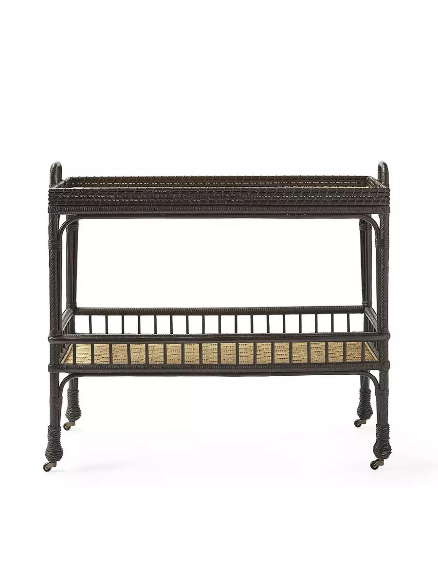 South Seas Rattan Bar Cart - Black | Serena and Lily