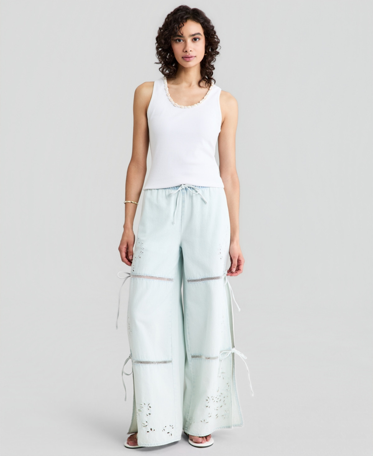 And Now This Women's Embroidered Eyelet Tie-Side Jeans, Macy's Exclusive - Macy's | Macy's