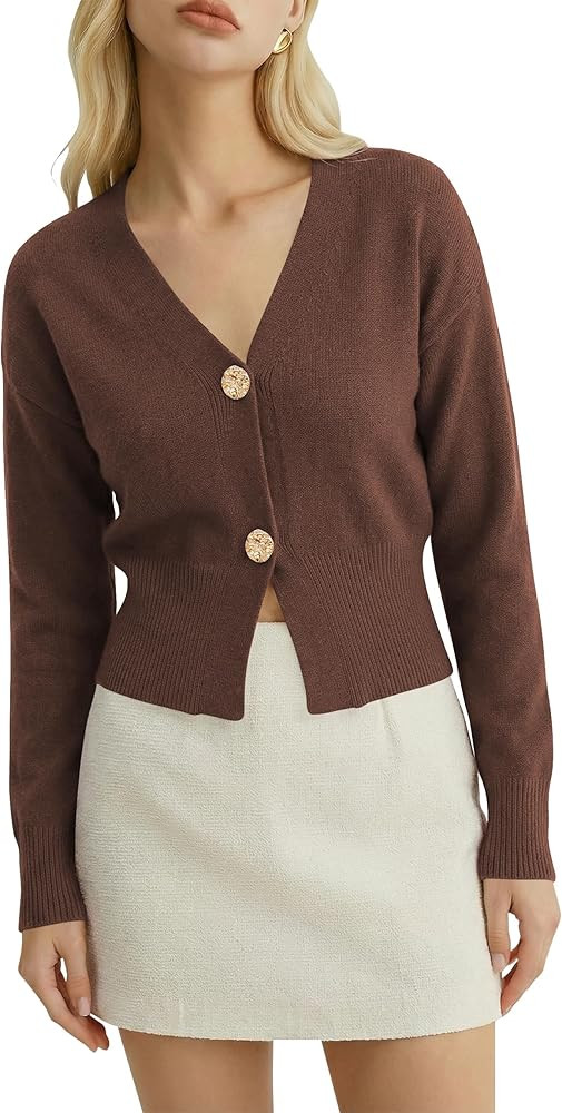 Women’s Spring V Neck Cardigan Lightweight Cropped Button Down Knit Sweater for Layering,Office... | Amazon (US)