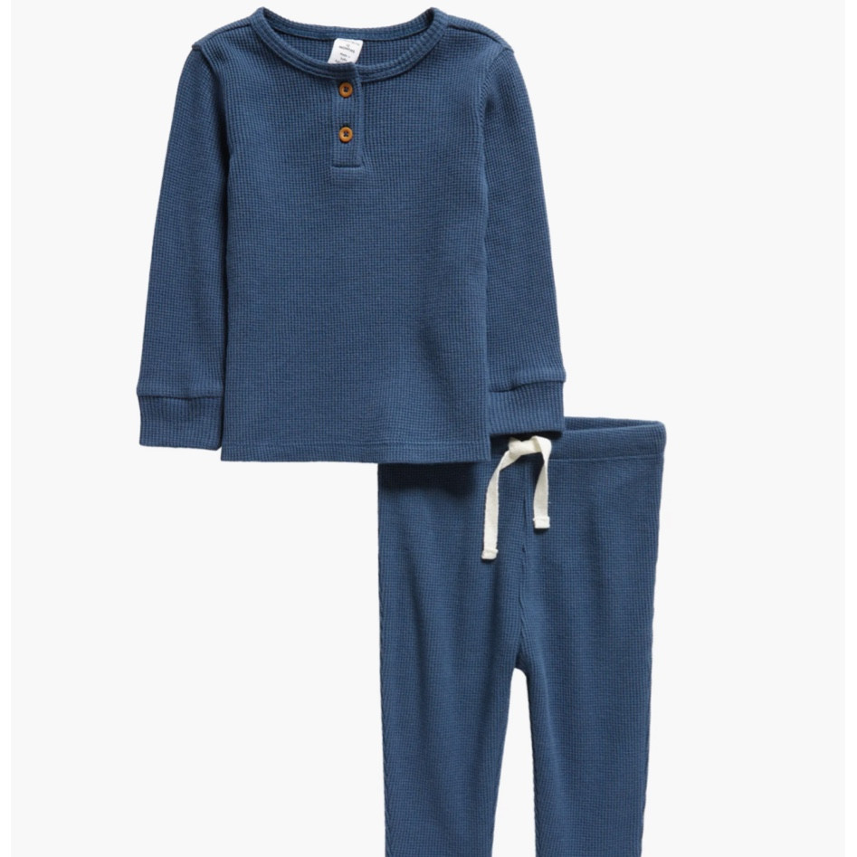 Waffle Knit Cotton Henley & Jogger Set Baby 