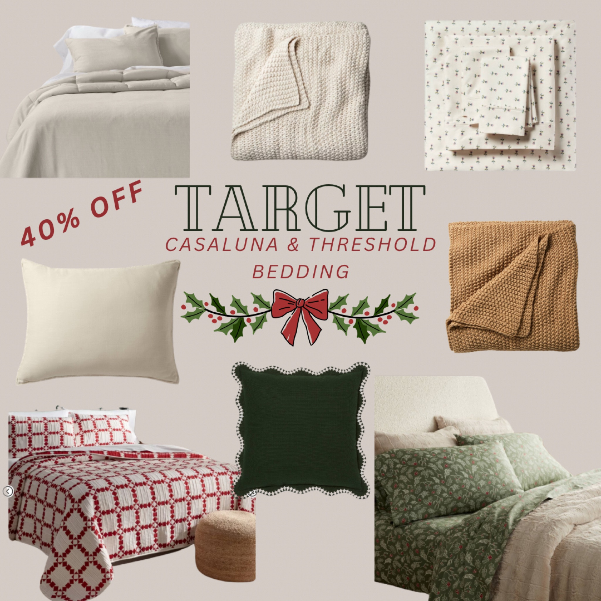 Target Casaluna and Threshold Bedding 40% off sale! I own almost every single piece I’ve added to this board. I don’t have the green pillows but I did just order them ❤️🎄

#LTKHome #LTKHoliday #LTKSeasonal
