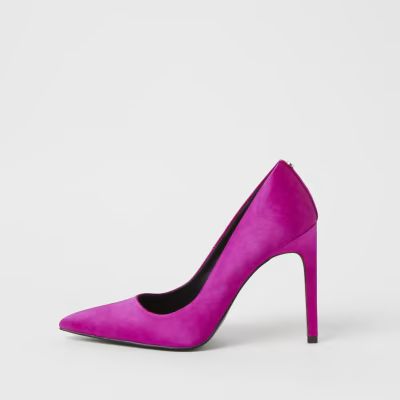 Pink satin heeled court shoes | River Island (UK & IE)