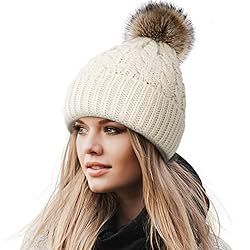 Livingston Women's Winter Soft Knit Beanie Hat with Faux Fur Pom Pom Warm Skull Cap Beanies for W... | Amazon (US)