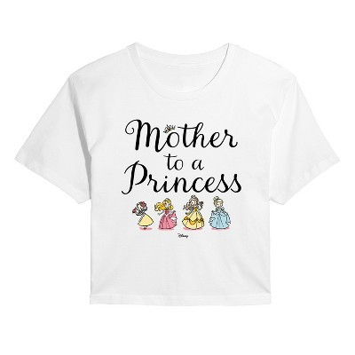 Women's Disney Mother To Princess Cropped Graphic T-Shirt - White - Small | Target