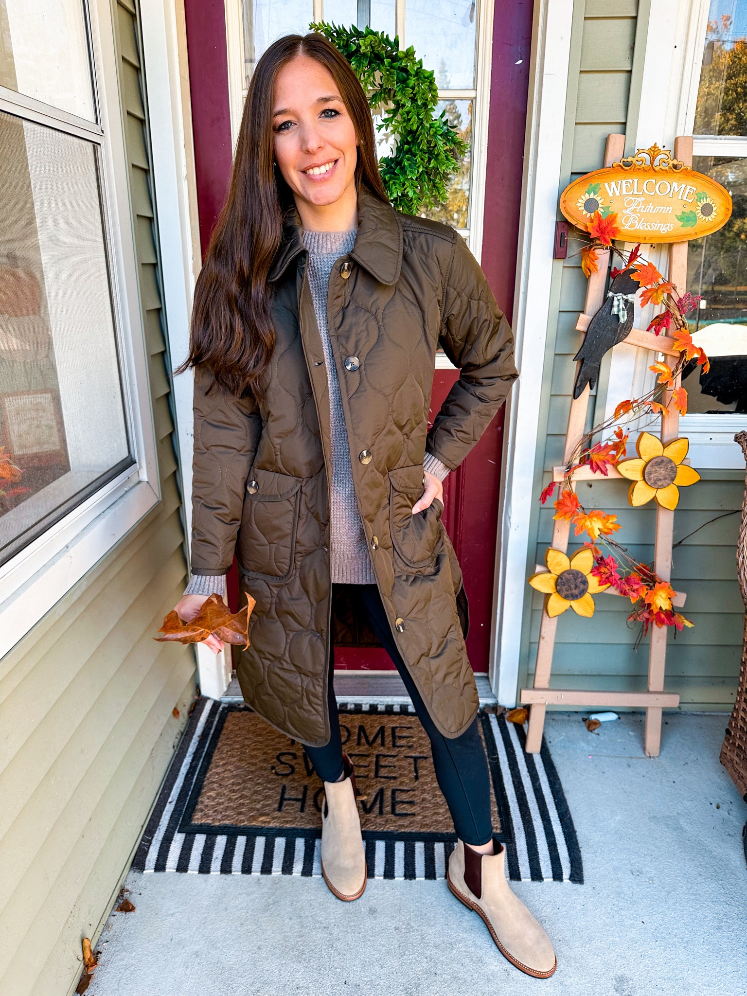 My old navy jacket is on sale today! Wearing XS petite 
Leggings small short 
Sweater small 
Boots tts 

#LTKSaleAlert #LTKStyleTip #LTKFindsUnder50