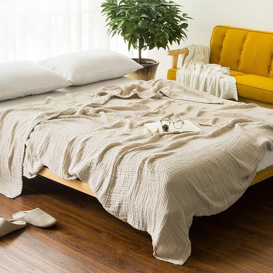 Amazon.com: EMME Cotton Blanket Queen Size for Bed Soft Large 6 Layer Muslin Bed Blankets 80"x90"... | Amazon (US)