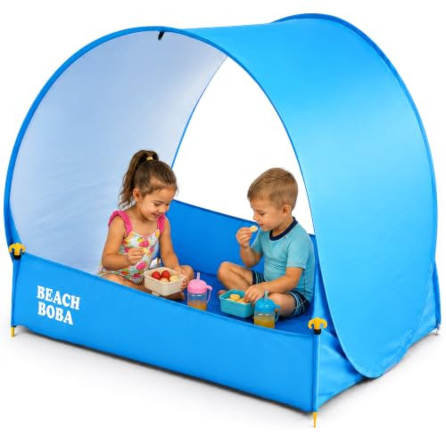 BeachBoba Beach Tent with Sandproof Side Walls - Family Beach Mat with Pop Up Sun Shade Canopy (Blue) | Amazon (US)