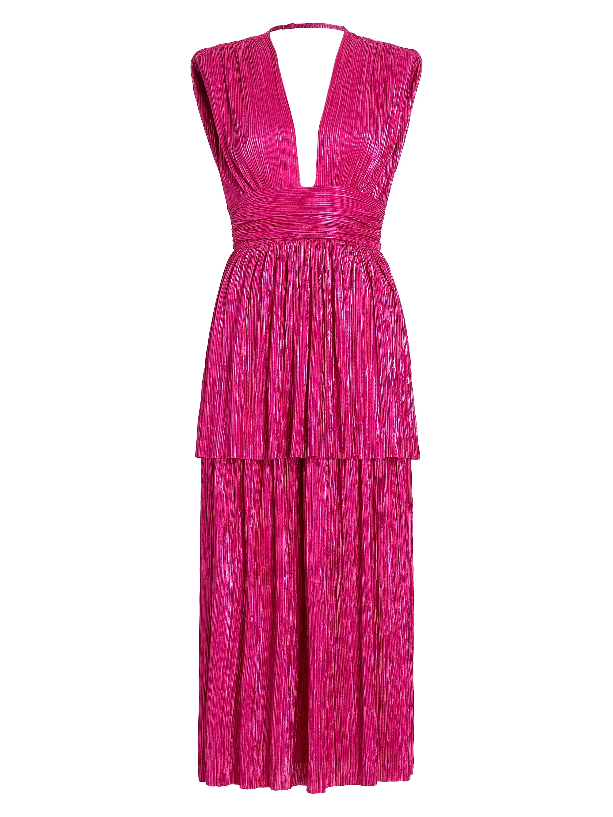 Ophelia Pleated Foil Midi-Dress | Saks Fifth Avenue