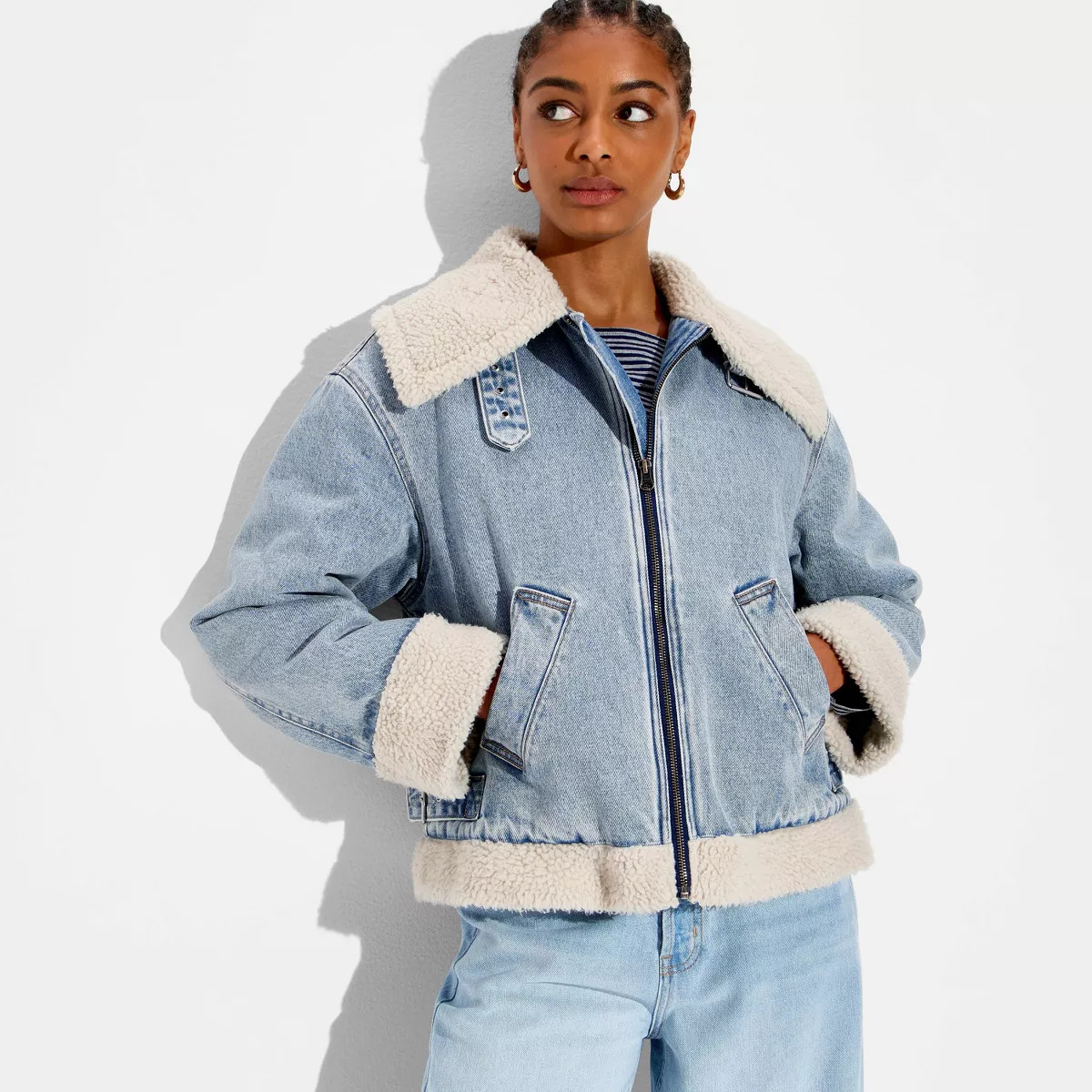Women's Denim Cocoon Jacket - Wild Fable™ Light Wash XXL | Target
