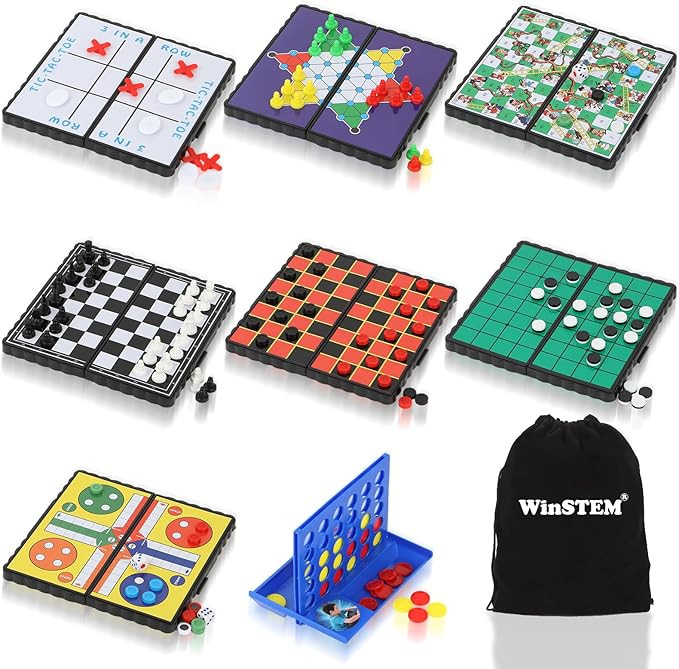 8-in-1 Mini Travel Games Set, 5.2'' Mini Games for Kids and Adults | Ideal for Road Trip/Travel/C... | Amazon (US)