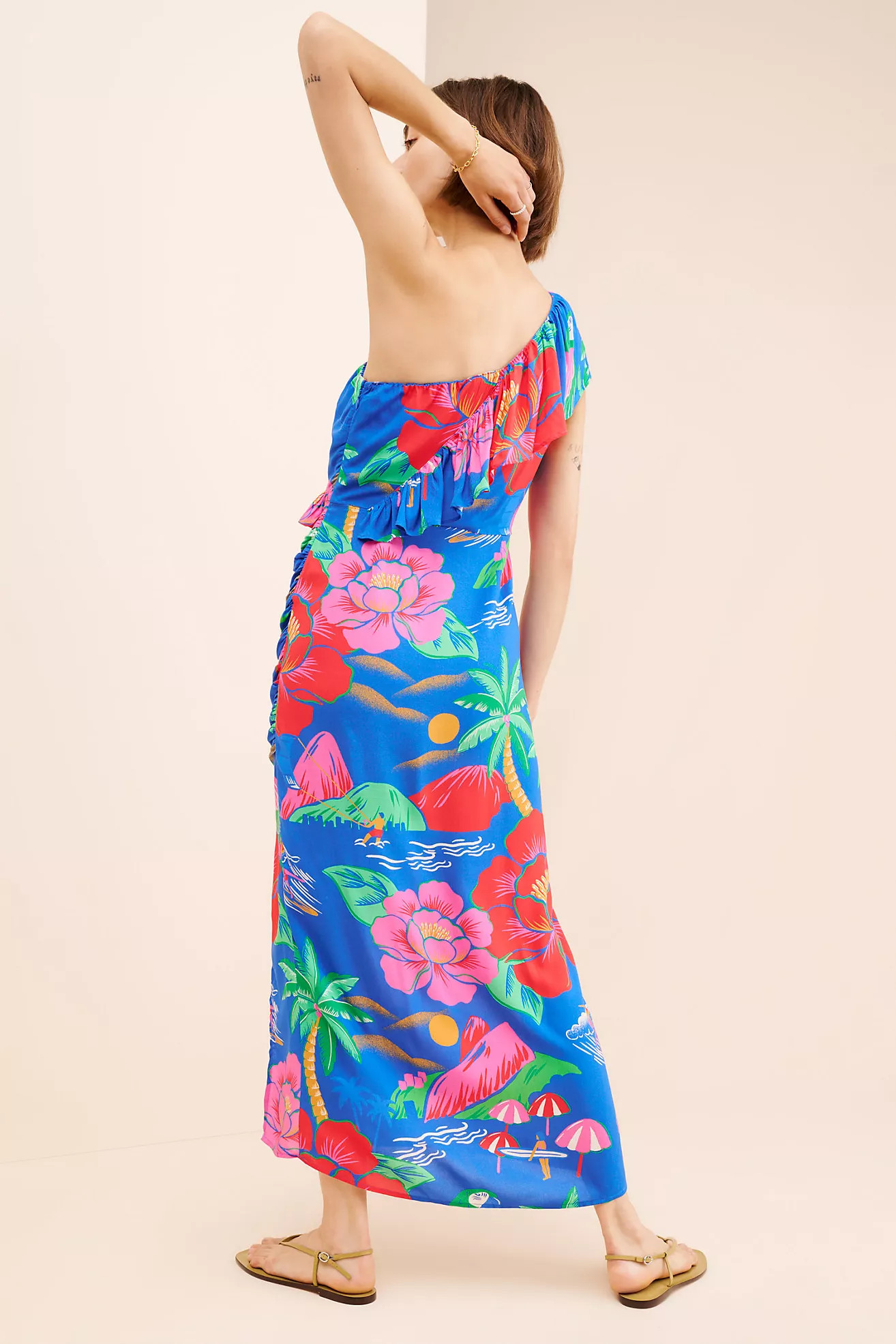 FARM Rio One Shoulder Ruched Midi Dress | Anthropologie (US)