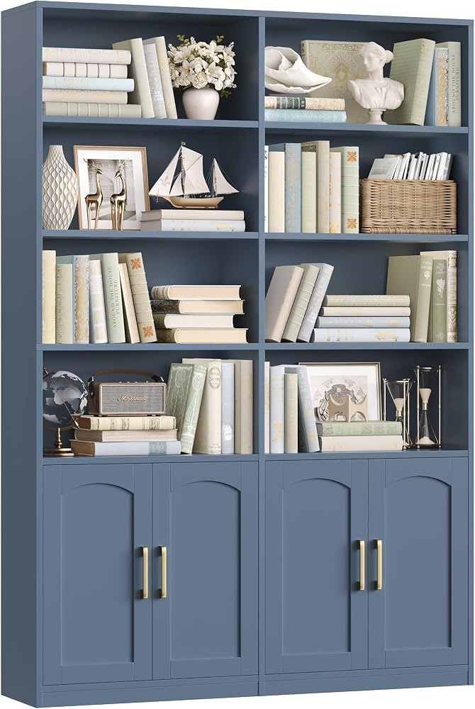 Bookshelf and Bookcase with Doors, Double Wide Large Bookshelves | Amazon (US)
