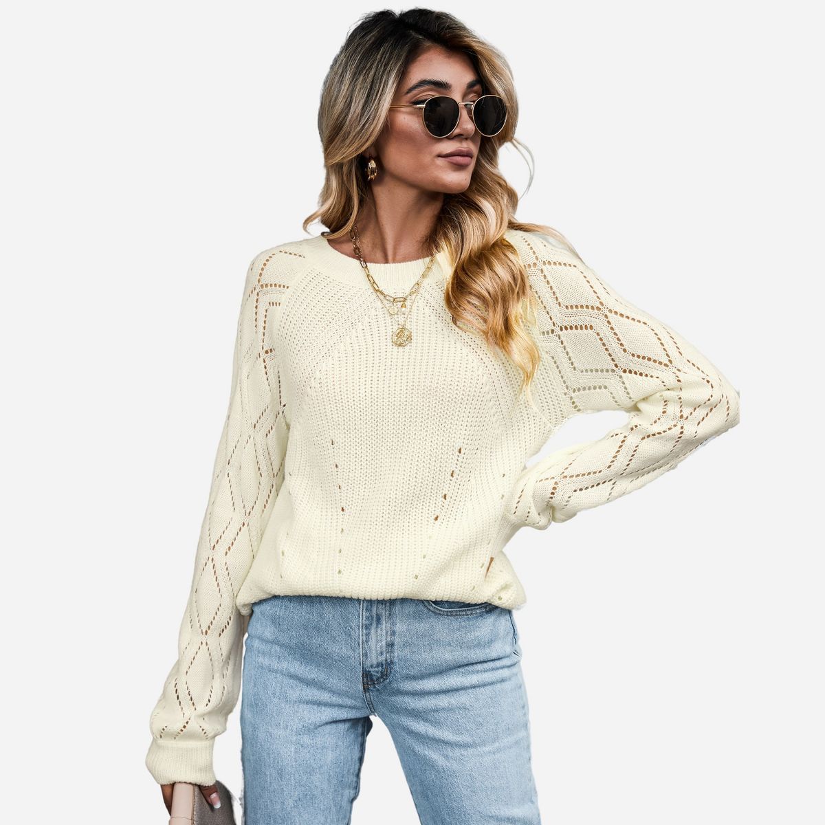 Women's Cutout Raglan Long Sleeve Sweater - Cupshe -White | Target