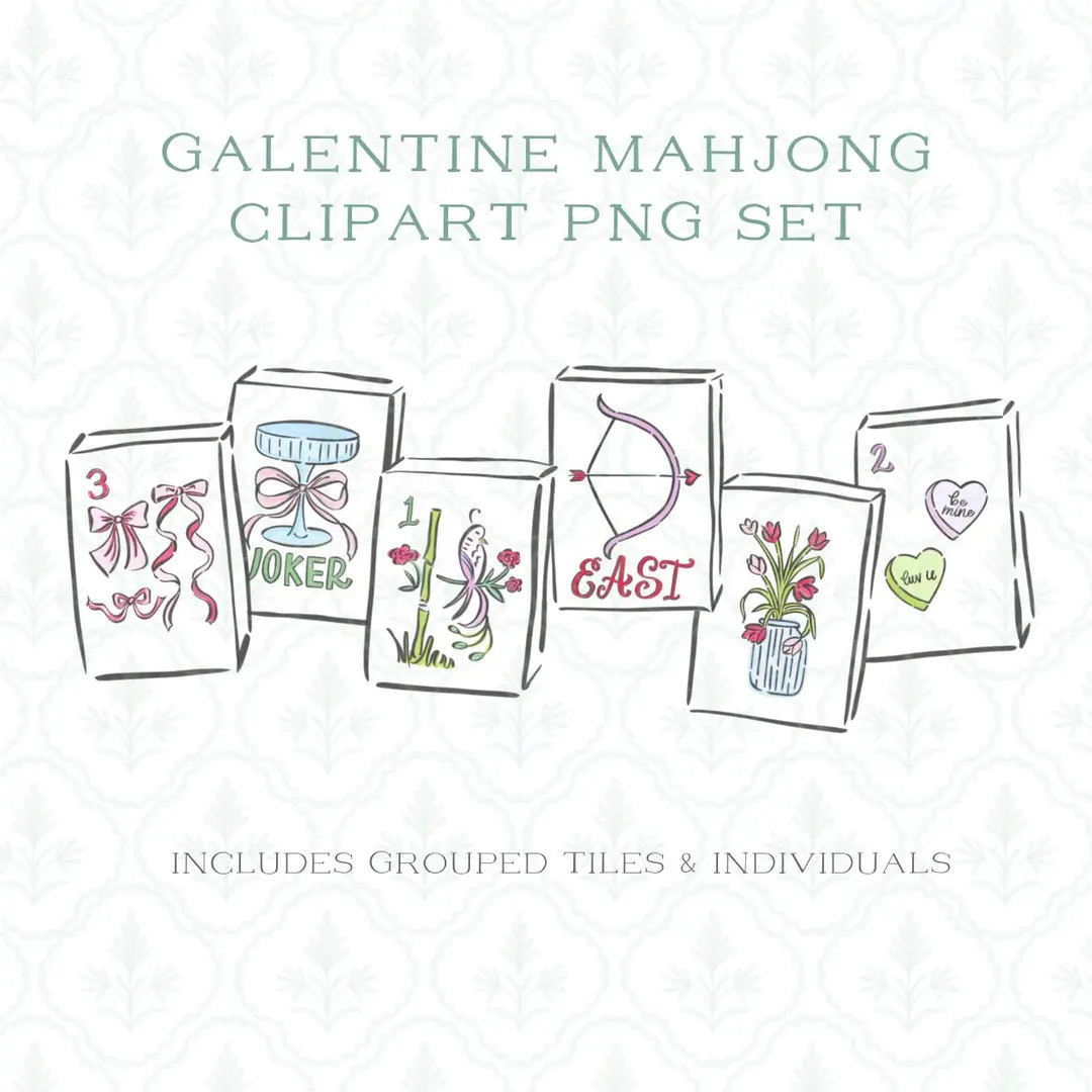 Valentine Mahjong Clipart PNG Files, Galentine, Holiday Mahjong - Etsy | Etsy (US)