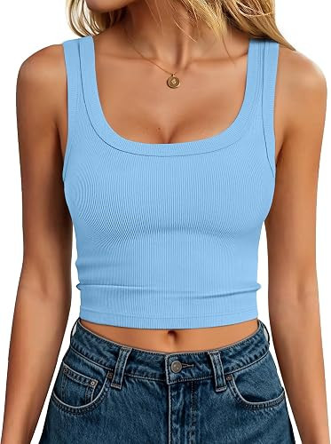 ANRABESS Womens Cropped Tank Tops Scoop Neck Top Ribbed Cami | Amazon (US)