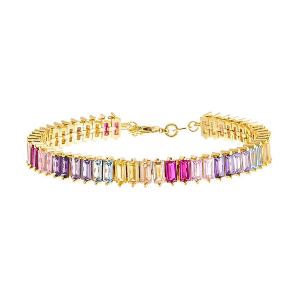 CZ Multi Colored Baguette Tennis Bracelet | Adina Eden