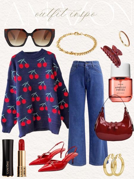 Amazon Adorable cherry graphic sweater outfit idea! #Founditonamazon #amazonfashion #inspire #womensstyle Amazon fashion outfit inspiration, trendy outfit, amazon red outfit inspo, flare jeans outfit idea 

#LTKfindsunder50 #LTKstyletip #LTKfindsunder100