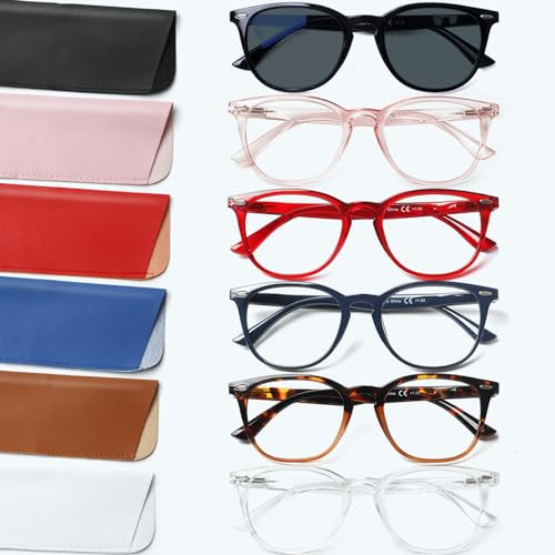 Henotin 6 Pack Reading Glasses for Women Men Blue Light Blocking Stylish Computer Readers with Leather Case (multicolor-4, 4.0, x) | Amazon (US)