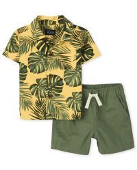 Baby Boys Short Sleeve Tropical Leaf Poplin Button Down Shirt And Woven Jogger Shorts 2-Piece Set... | The Children's Place