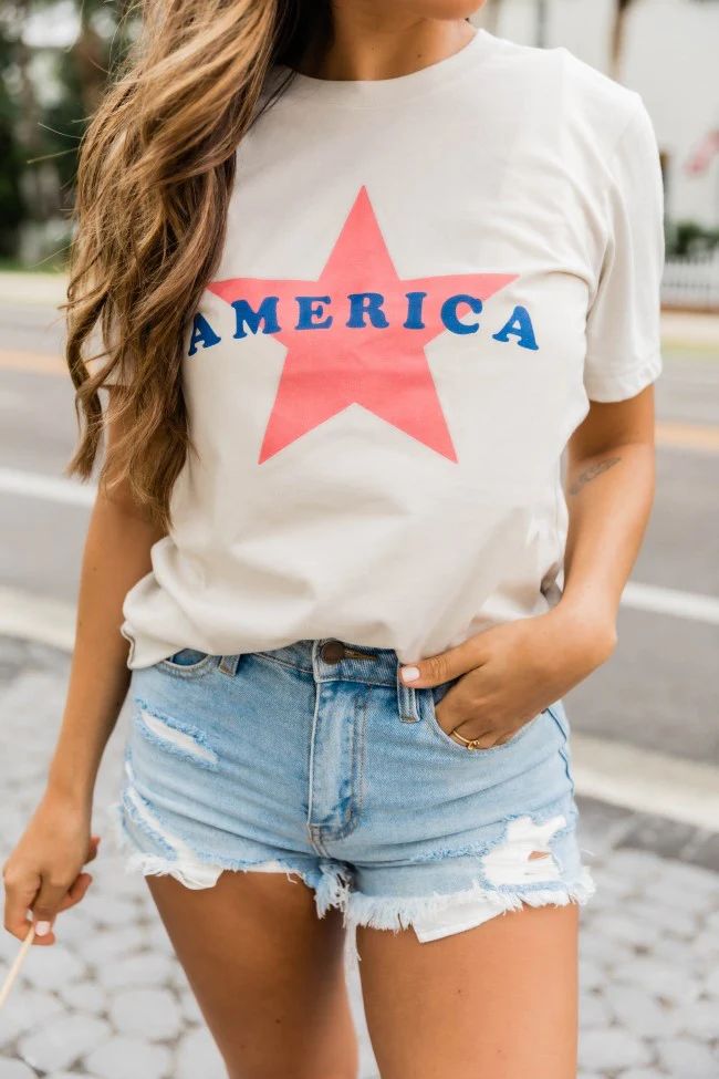 American Star Graphic Tee Heather Dust | The Pink Lily Boutique