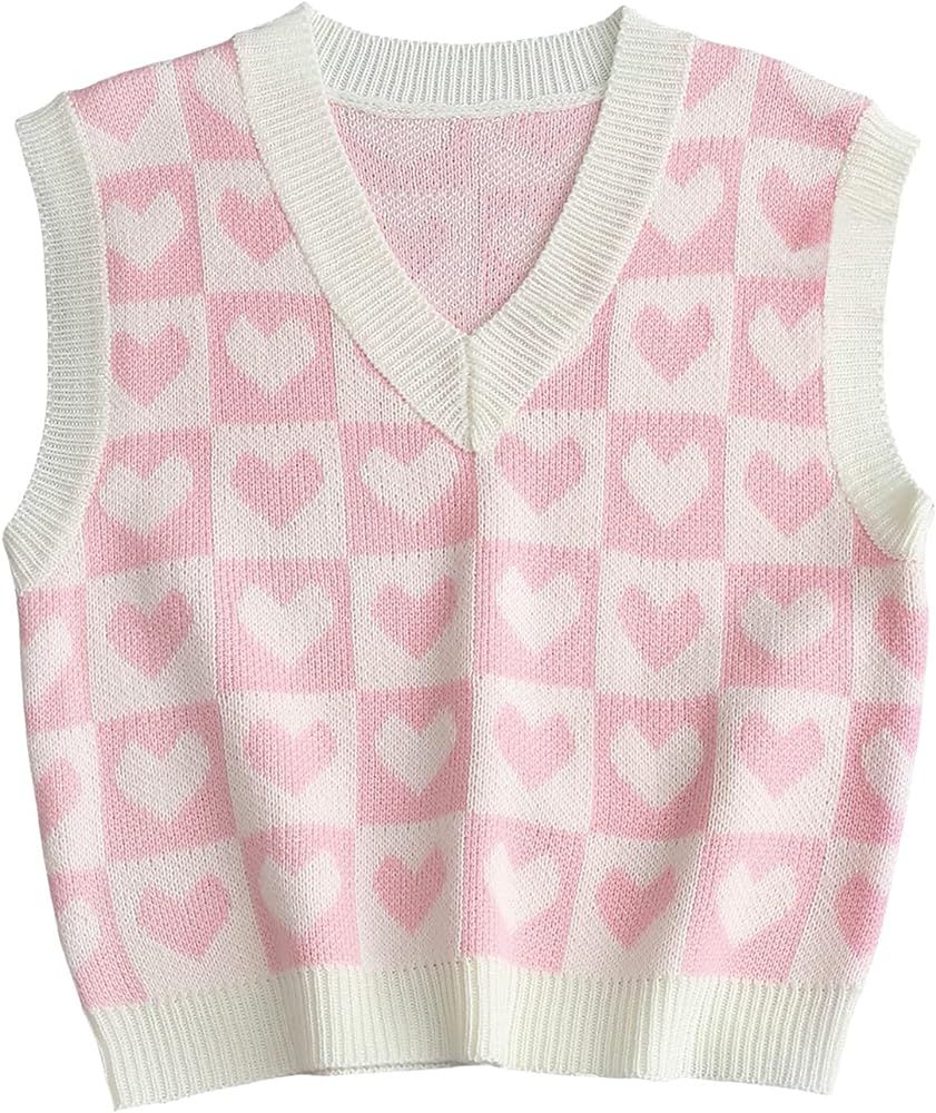 Floerns Women's Sleeveless Round Neck Cute Strawberry Sweater Vest Crop Shirt Top | Amazon (US)