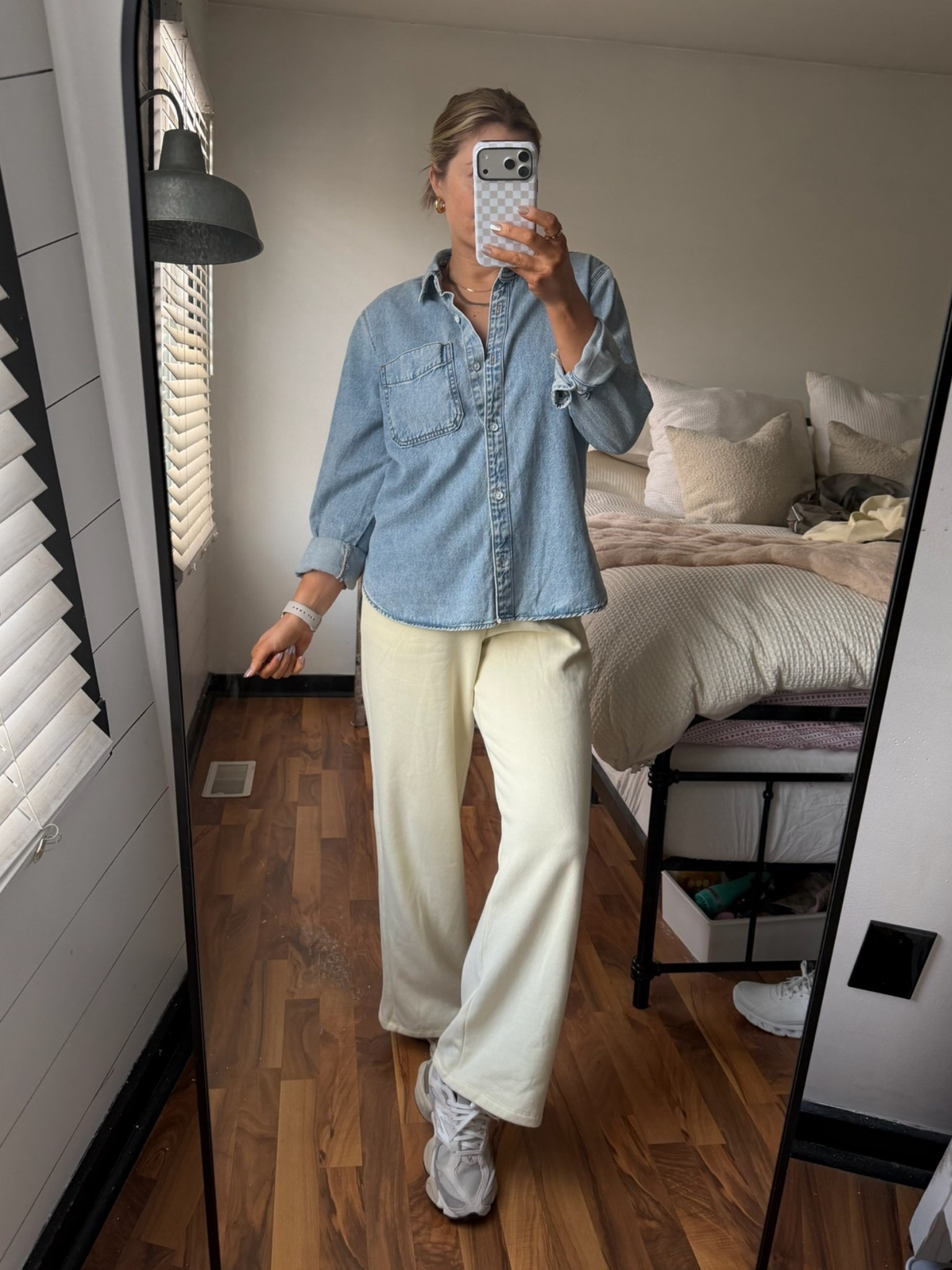 This denim button down paired with these cream wide leg pants is such a clean and effortless outfit. It's comfortable but still looks put together, perfect for travel days, errands, or casual everyday wear.

Denim button down outfit, wide leg cream pants, casual spring outfit, clean girl outfits comfy everyday style, travel day outfit, neutral outfit, SavannahK 

#LTKSeasonal #LTKootd #LTKTravel