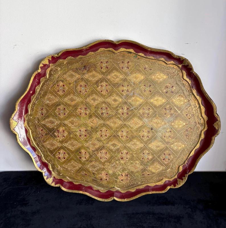 Vintage Italian Florentine Tray, Gilt Wood, Red Gold  Serving Decor | Etsy (Global)