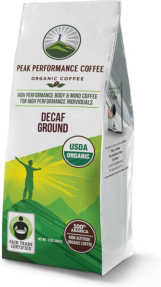 Peak Performance High Altitude Organic Decaf Coffee. Fair Trade, Low Acid, Non GMO, and Beans Ful... | Amazon (US)