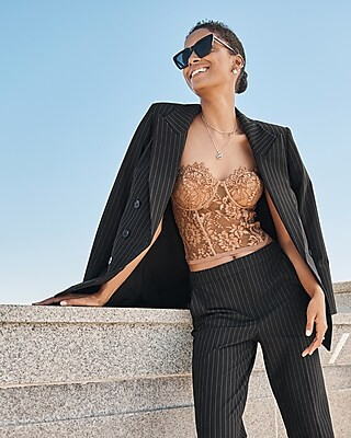 Pinstripe Peak Lapel Double Breasted Blazer | Express