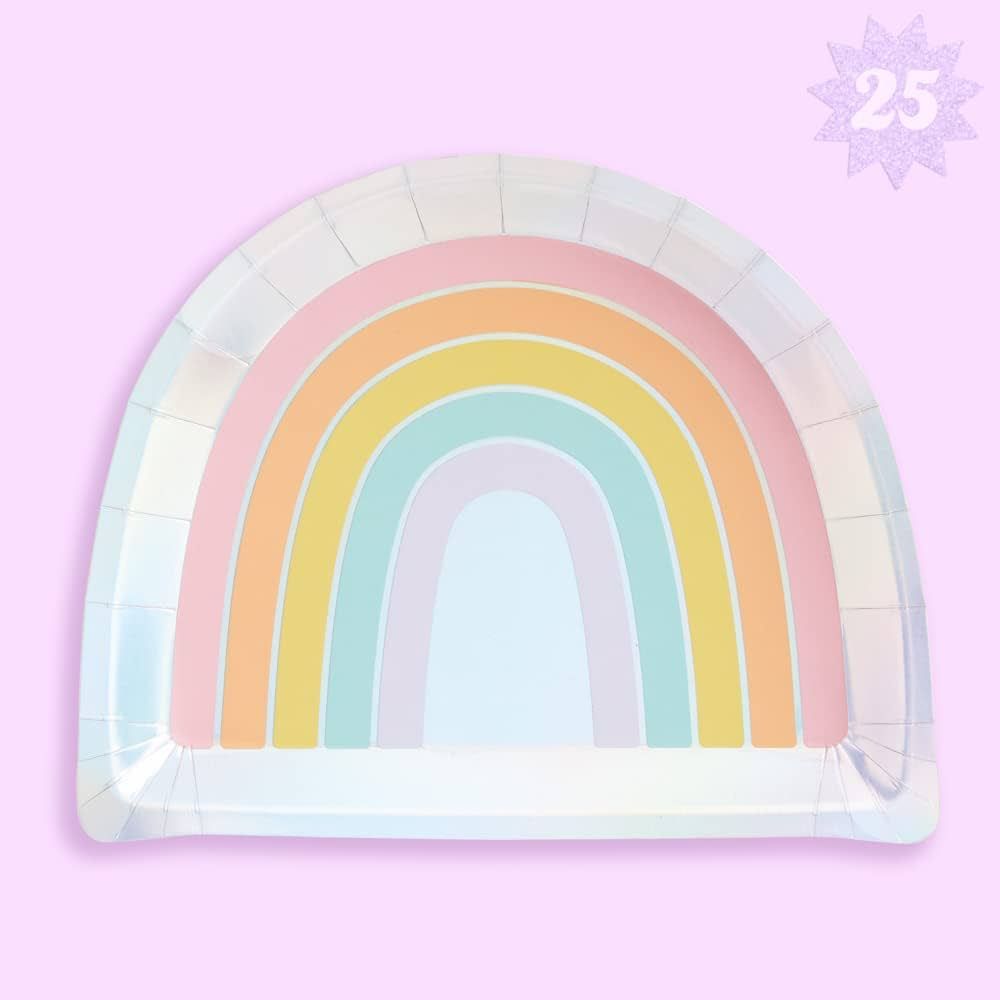 xo, Fetti Rainbow Paper Plates - 25 pk, 9" | Happy Pastel Birthday Party Decorations, Cute Bachel... | Amazon (US)