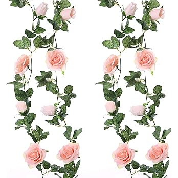 Felice Arts 2 Pack Pink Artificial Flower Garland, Each 6.5FT Fake Rose Vines, Hanging Floral Ros... | Amazon (US)